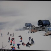 A Beech Mountain ski cam showing skiers on the mountain.