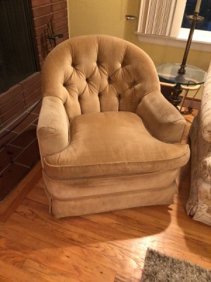 Value of  John Bruener' Velour Chairs - tan round back upholstered chair