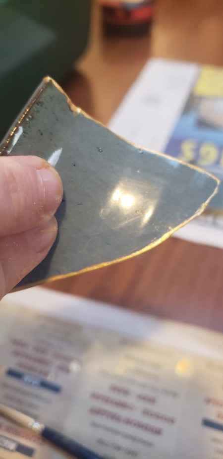 DIY Japanese Kintsugi Pottery Repair - paint showing at exposed edge