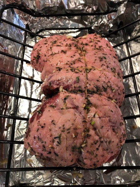 Lamb Roast tied up and seasoned