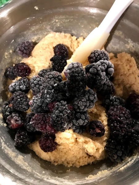 adding frozen blackberries to batter