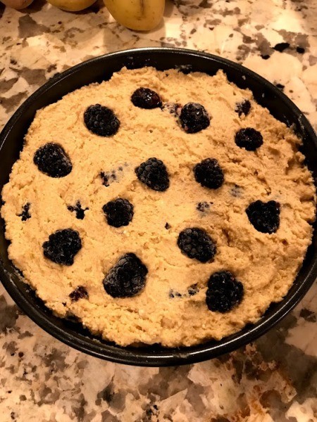 Blackberry Ricotta Cake ready to bake