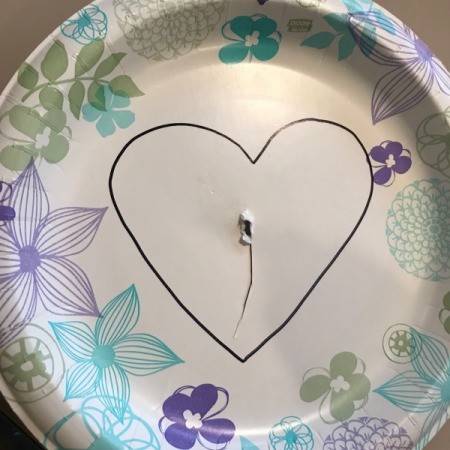 Heart Paper Plate Sewing Craft - draw a heart shape in the center of the plate