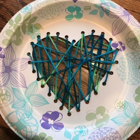 Heart Paper Plate Sewing Craft - yarn weaving done