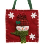 red felt bag with a snowman on the front