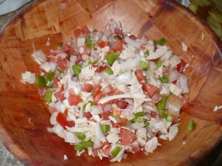 mixing filling ingredients