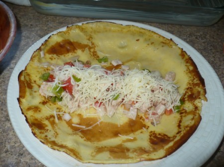 filling and cheese on crepe