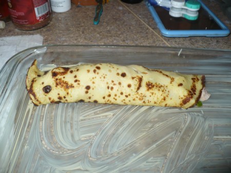 rolled crepe in pan
