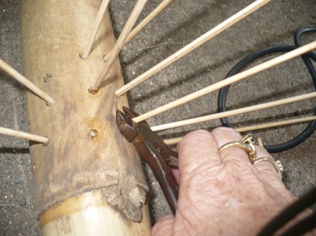 Making a Bamboo Rainstick - use wire cutters to cut off extra skewer length