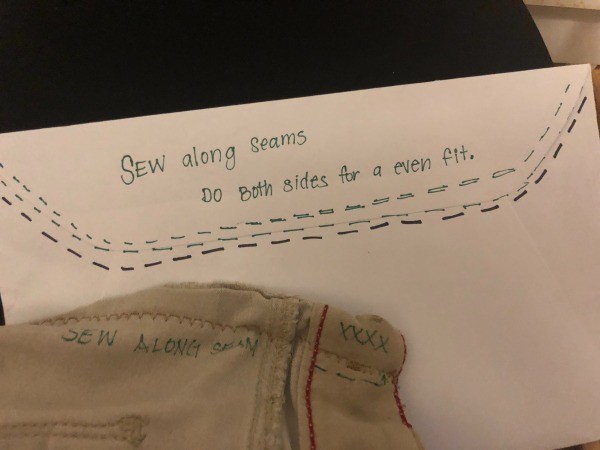 Altering Clothes to Fit More Snuggly  - pants and diagram of altering