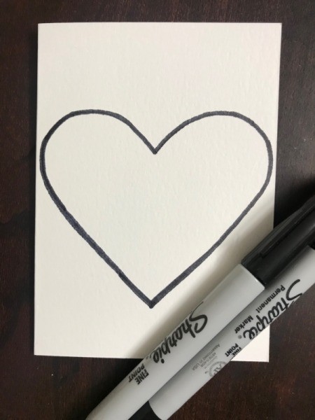"I Love You To Pieces" Valentine's Day Card - use heart shape as a stencil to trace around on the front of the card