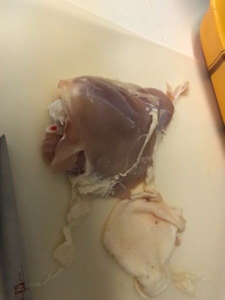 Deboning Chicken Thighs - remove the skin
