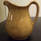 Age and Value of a Homer Laughlin Pitcher - tan crazed finish pitcher