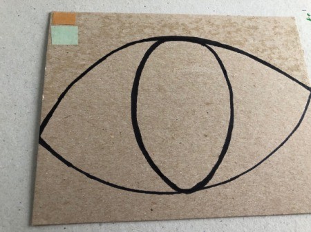 Eye Love You Valentine's Day Art Work - begin glueing the paper down to the cardboard around the eye shape, overlapping if desired