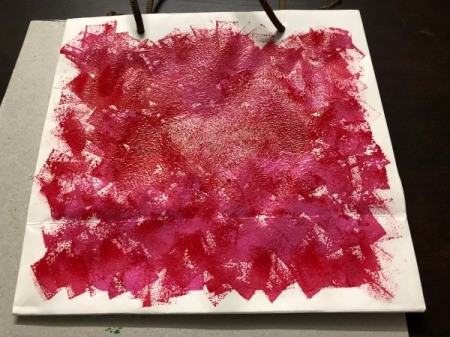 Valentine's Day Decorated Gift Bag - pink paint added and allowed to dry