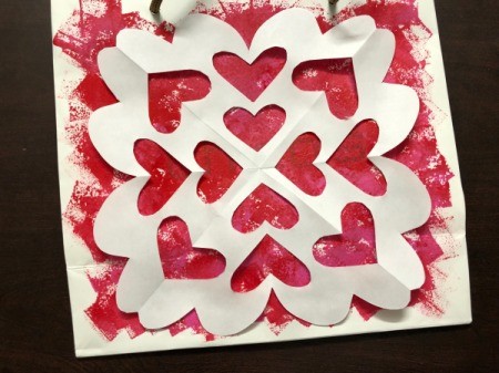 Valentine's Day Decorated Gift Bag - positioning the design on the front of the shopping bag