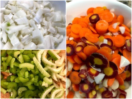 cut onions, carrots and celery