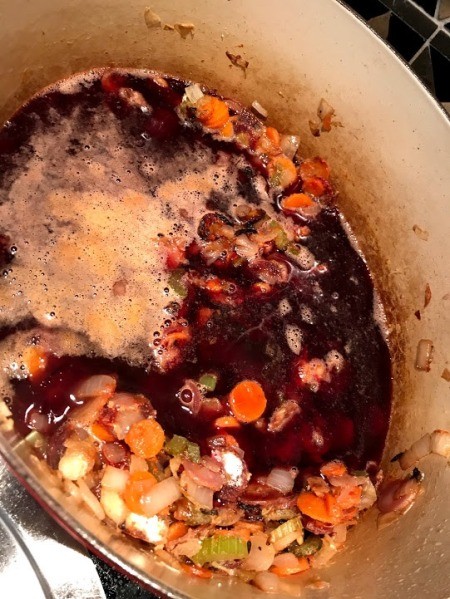 added red wine to pan of veggies