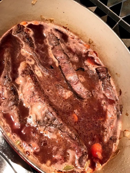 Braised Short Ribs in red wine and veggies