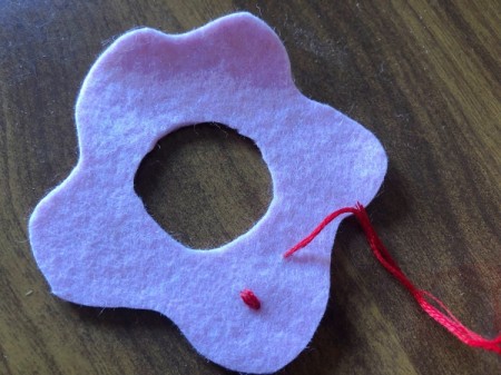 Donut Coasters - sew around the felt making little dashes for the sprinkles