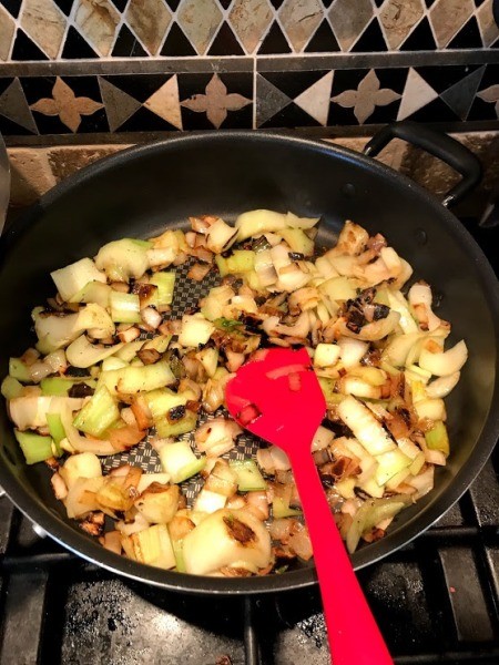 browning Bokchoy stems & onions