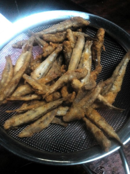 cooked Fish Fries in strainer