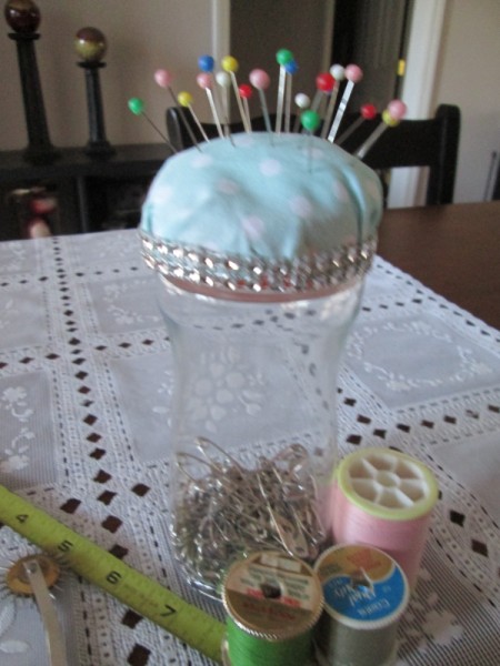 Double Duty Pin Cushion - finished pincushion and storage jar