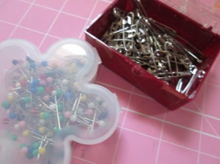 Double Duty Pin Cushion - container of straight pins and safety pins