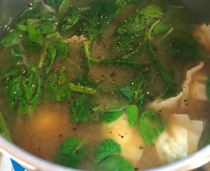 Instant Miso Wonton Soup in bowl