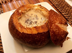 Homemade Clam Chowder in bread bowl