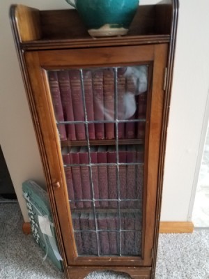 Value of 11th Edition Britannica Encyclopedia Set with Original Cabinet - leaded glass doored cabinet with encyclopedias inside