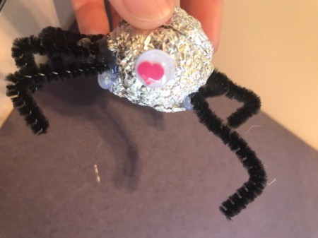 Foil Spiders - hot glue on the eyes