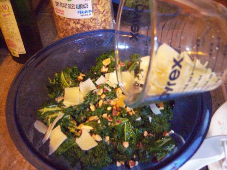 adding parmesan Kale Salad