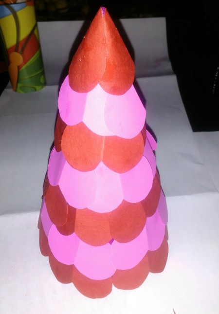 Making a Paper Valentine Tree - cone completely covered