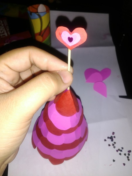 Making a Paper Valentine Tree - insert the toothpick into the top of the tree