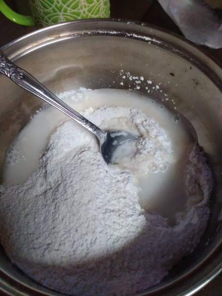 adding water to Rice Flour mix