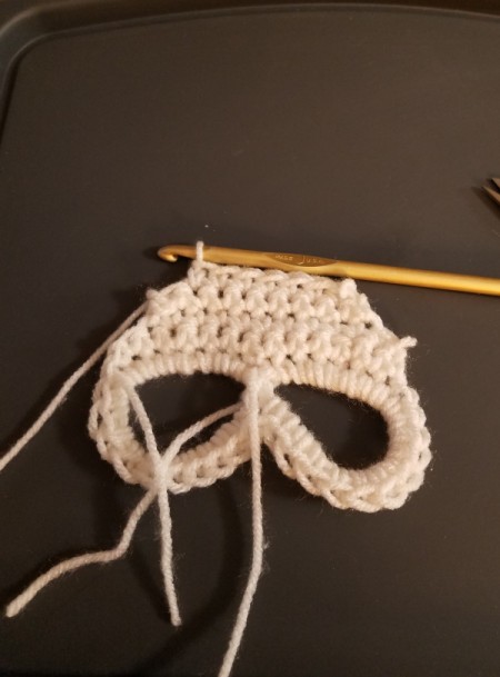 Crocheted Sugar Skull - working about the eyes using slip stitch and sc