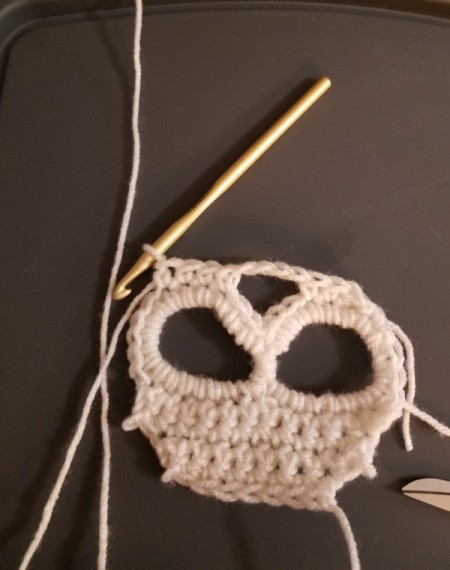 Crocheted Sugar Skull - working below the eyes on nose