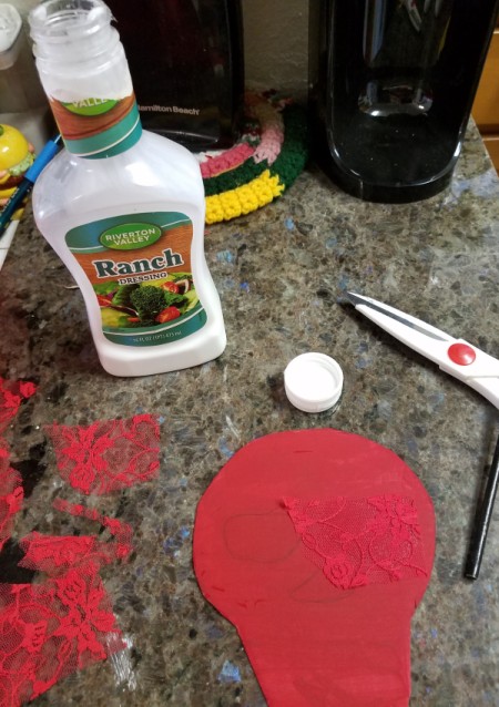 Crocheted Sugar Skull - adding scraps of lace