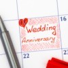 A wedding anniversary written on a calendar.