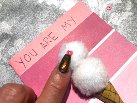 3D Ice Cream Card - glue some sequins onto the poms