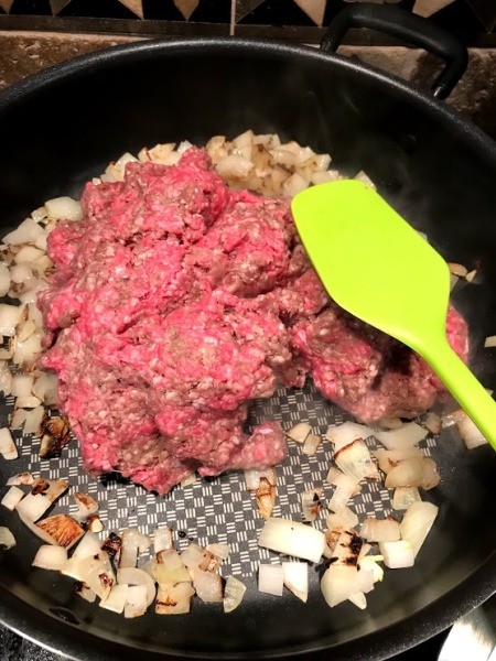 added ground beef to pan