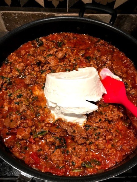 adding sour cream to Meat Sauce