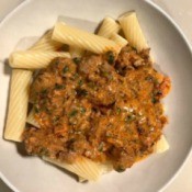 Creamy Meat Sauce on Pasta in bowl