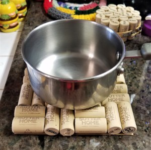 Simple Wine Cork Trivet - under a bowl