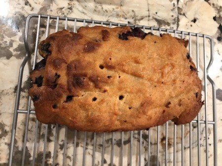 Blueberry Yogurt Loaf Cake cooling on rack
