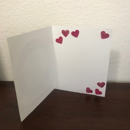 Valentine Wreath Card - glue heart shapes on the inside of the card if desired