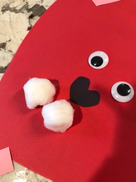 Valentine's Day Dog - attach the cotton balls