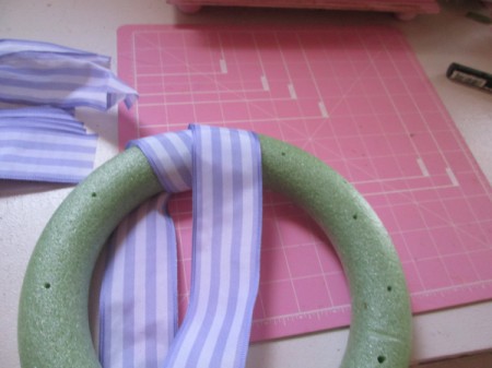 No Sew No Glue Ribbon Wreath - wrap the foam wreath form with ribbon