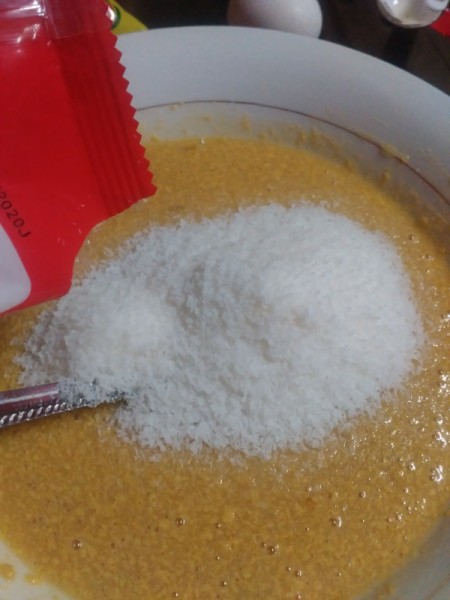 adding coconut to batter